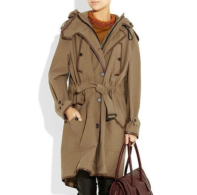 Pre-owned Burberry Prorsum $2,595  36 Fit 4 6 8 Leather Trim Parka Women Trench Coat Jacket In Smokey Quartz