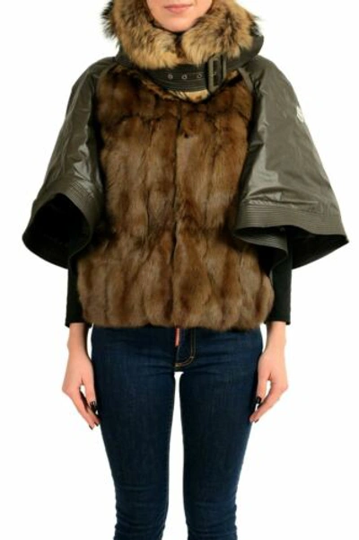 Pre-owned Moncler Women's "shie" Raccoon Fur Down Bolero Jacket  Sz 1 Us S In Green