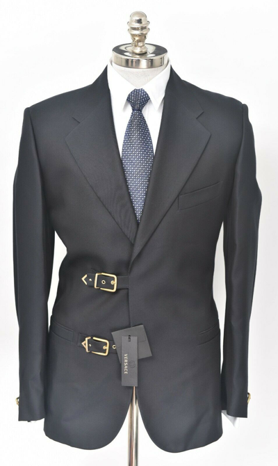 Pre-owned Versace Black Label Navy Blue Silk Tailor Made Slim Overcoat 36 R (eu 46)