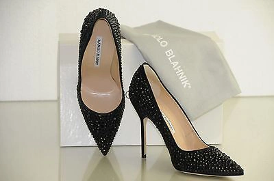 Pre-owned Manolo Blahnik $1695  Bb Cry 105 Black Crystals Jeweled Pumps Shoes 38 40