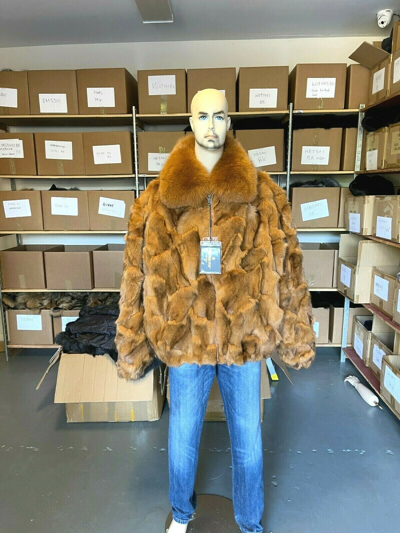 Pre-owned Winter Fur Ny Mens Genuine Fox 100% Genuine Fur Winter Jacket Coat Whiskey Tan Brown Usa