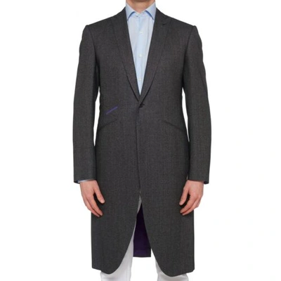 Pre-owned Ozwald Boateng Savile Row Handmade Gray Wool Silk Peak Lapel Overcoat