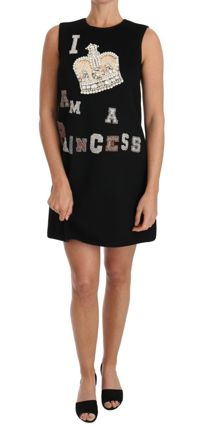 Pre-owned Dolce & Gabbana Dress Black I Am A Princess Crystal Shift It44/us10/ L Rrp $5000