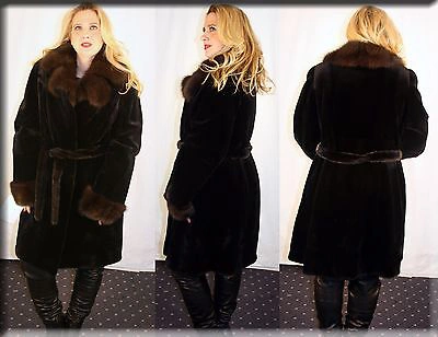 Pre-owned Efurs4less Sheared Mink Fur Coat Russian Sable Fur Collar Fur Cuffs Size Xl Extra Large In Black