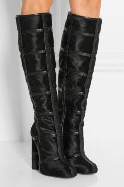 Pre-owned Tom Ford Patchwork Auth $3k  Calf Hair And Leather Knee High Boots Runway 37 In Black