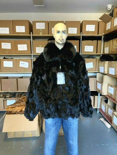 Pre-owned Winter Fur Ny Mens 100% Genuine Fox Fur Winter Jacket Fashion Coat Black Usa