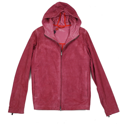Pre-owned Isaia $3350  Double-faced Hooded Suede Leather Jacket M (eu 50) Hoodie In Pink