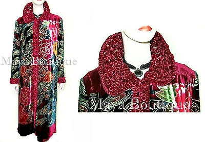Pre-owned Maya Matazaro Opera Coat Duster Silk Velvet Red Multi Long Large / X-large Maya Coat