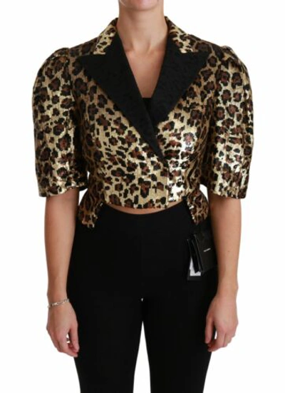 Pre-owned Dolce & Gabbana Dolce&gabbana Women Brown Gold Blazer Pvc Leopard Print Cropped Exclusive Jacket