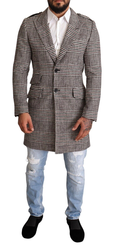 Pre-owned Dolce & Gabbana Jacket Gray Check Plaid Long Trench Coat It54/ Us44/xl Rrp $2400