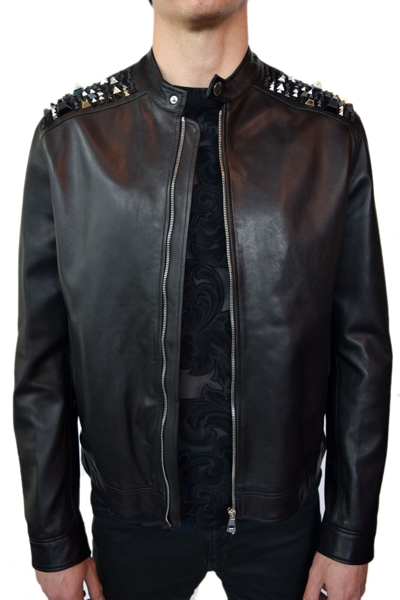Pre-owned Versace Collection Leather Blouson In Black