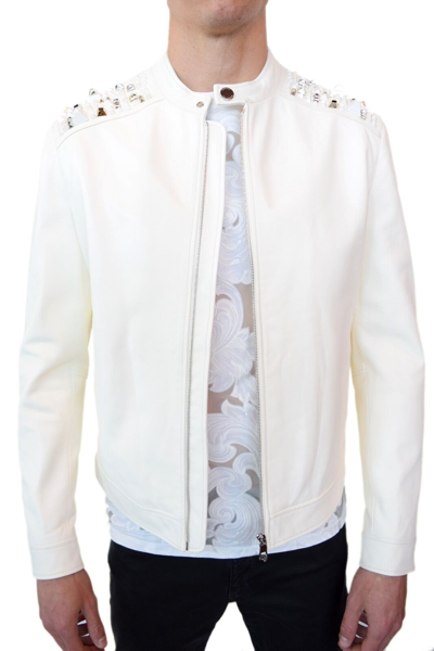 Pre-owned Versace Collection Leather Blouson In White