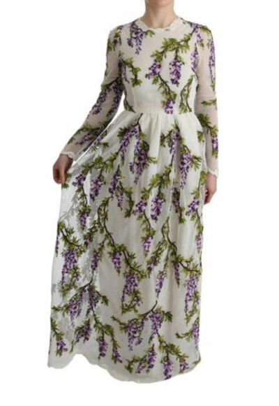 Pre-owned Dolce & Gabbana Dolce&gabbana Women White Dress Cotton Floral A-line Maxi Bodycon Wrap Sz It 40