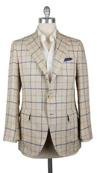 Pre-owned Cesare Attolini $4800  Beige Window Pane Sportcoat - 40/50 - (ca95703127)