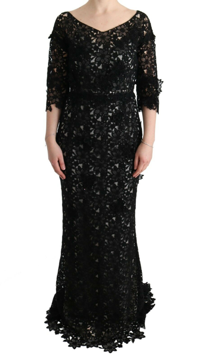 Pre-owned Dolce & Gabbana Dress Black Cotton Silk Floral Long Gown It38 / Us4 /s Rrp $6600