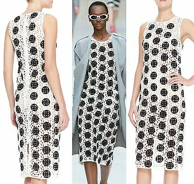 Pre-owned Burberry Prorsum $3,995  8 10 42 Spotted Curlicue Embroidered Lace Dress Women In Black / White