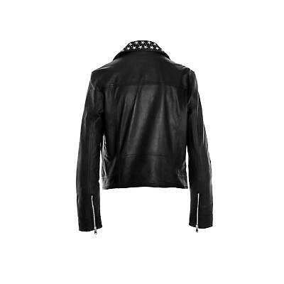 Pre-owned Stefano Lorenzi Italian Star Studded Leather Moto Jacket In Black