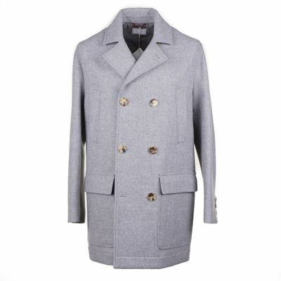 Pre-owned Brunello Cucinelli Light Gray Woven Melange Wool Overcoat M (eu 50) Coat