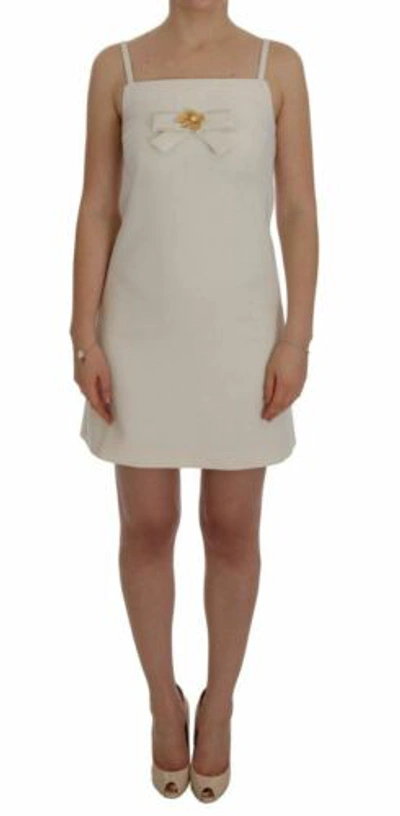 Pre-owned Dolce & Gabbana Dolce&gabbana Women White Dress Wool Brooch Mini Strap Sleeves Bodycon Wrap