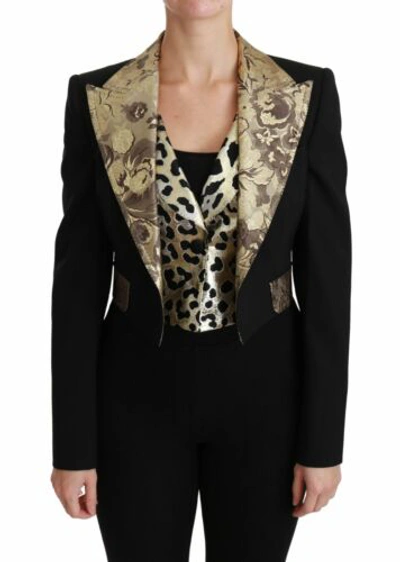 Pre-owned Dolce & Gabbana Dolce&gabbana Women Black Jacket Wool Blend Jacquard Vest Blazer Coat Size It 40