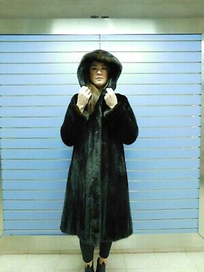 Pre-owned Fenzo Furs Luxury Dark Brown Mink Fur Coat With Hood- Real Mink Full Skin Coat With Hood