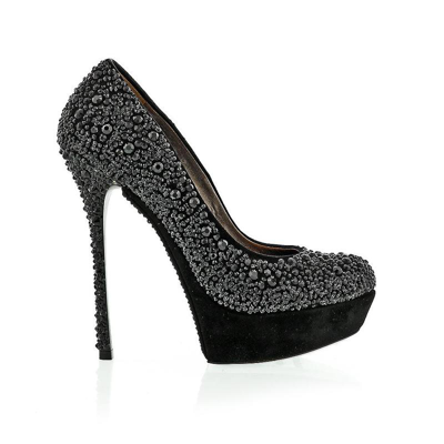 Pre-owned Gml Lorenzi Gianni Renzi/ Crystal Platform Pump In Black