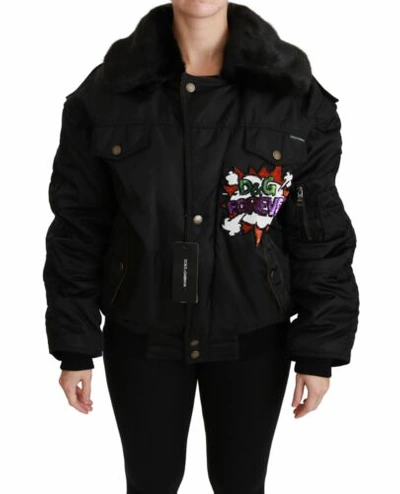Pre-owned Dolce & Gabbana Dolce&gabbana Women Black Bomber Jacket Acrylic Detachable Sleeves Overcoat Vest