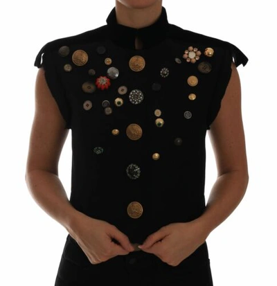 Pre-owned Dolce & Gabbana Dolce&gabbana Women Black Jacket Cotton Embellished Military Style Vest Sz It 40