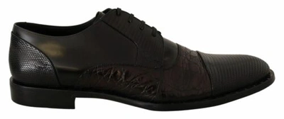 Pre-owned Dolce & Gabbana Dolce&gabbana Men Black Derby Shoes Leather Crocodile Skin Formal Oxford Booties
