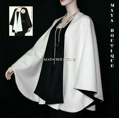 Pre-owned Maya Matazaro Cashmere Reversible Cape Ruana Wrap Coat Ivory & Black  Usa Made In Ivory & Black Reversible