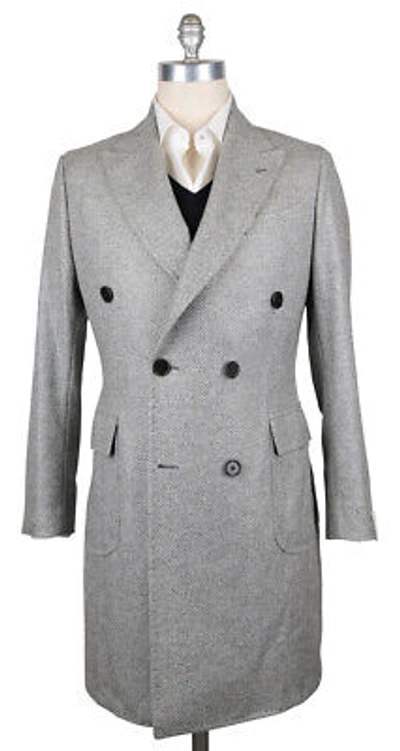 Pre-owned Luigi Borrelli $6000  Gray Cashmere Herringbone Coat - (culb217830)