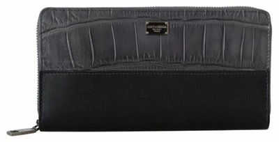 Pre-owned Dolce & Gabbana Dolce&gabbana Men Black Continental Wallet Leather Skin Pattern Mini Card Holder