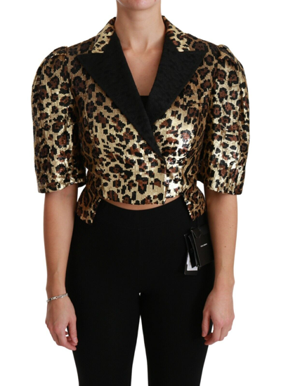 Pre-owned Dolce & Gabbana Jacket Blazer Gold Leopard Sequined It42 / Us8 / M Rrp $11000 In Multicolor