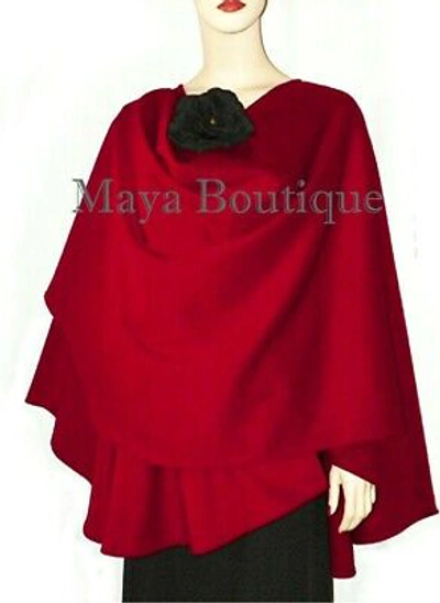 Pre-owned Maya Matazaro Crimson Red Cashmere Cape Ruana Wrap Coat By  Made In Usa