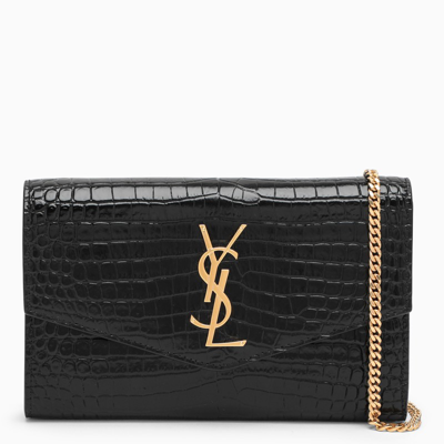 Saint Laurent Black Croco-print Uptown Chain Wallet