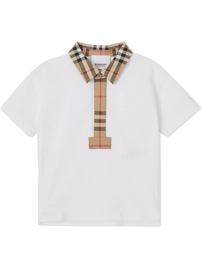 Burberry Baby Vintage Check Cotton Polo Shirt In Bianco
