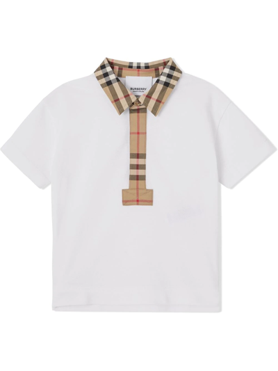 Burberry Boys White Check Baby Polo Shirt