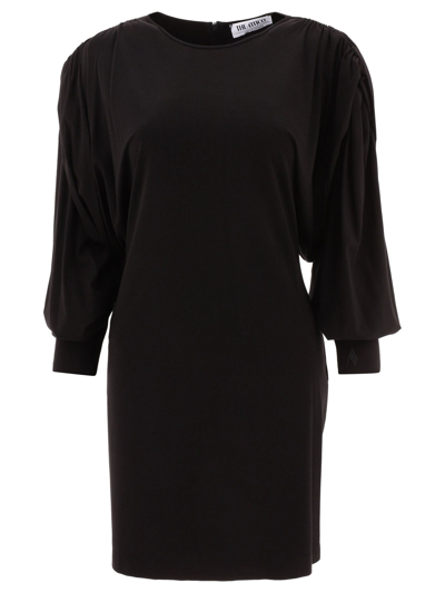 Attico Quinn Mini Bodycon Dress With Long Draped Sleeves In Black