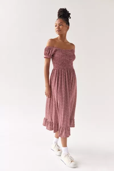 Urban Outfitters Uo Tessie Smocked Puff Sleeve Midi Dress In Red | ModeSens