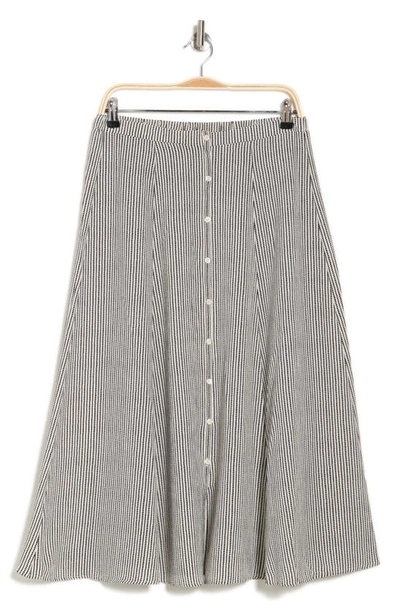 Maxstudio Button Front Midi Skirt In Cream/ Black Stripe Dash