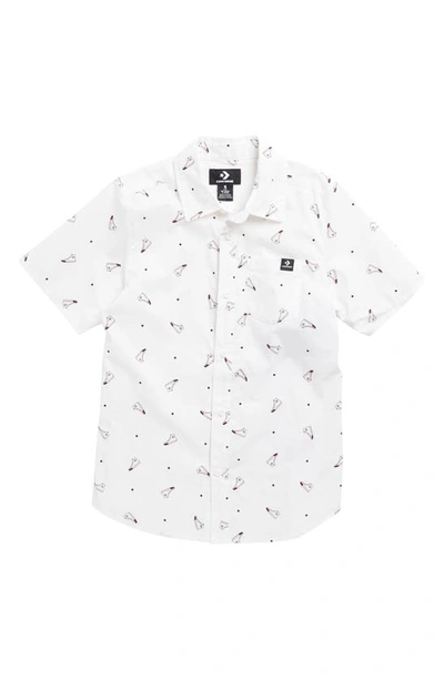 Converse Kids' Short Sleeve Button Front Shirt In White