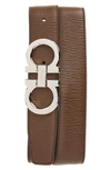 Ferragamo Double Gancio Calfskin Leather Belt In Brown Nero