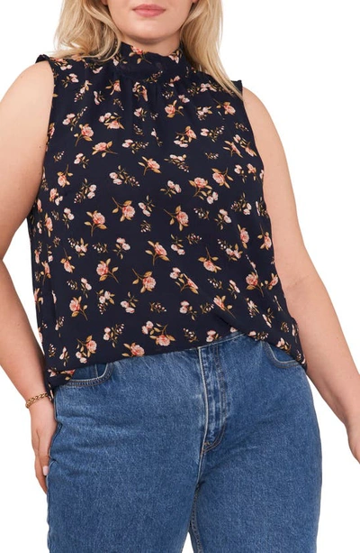 1.state Print Tie Neck Sleeveless Top In Black/multi