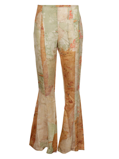 Acne Studios Printed Linen Flared Pants In Green