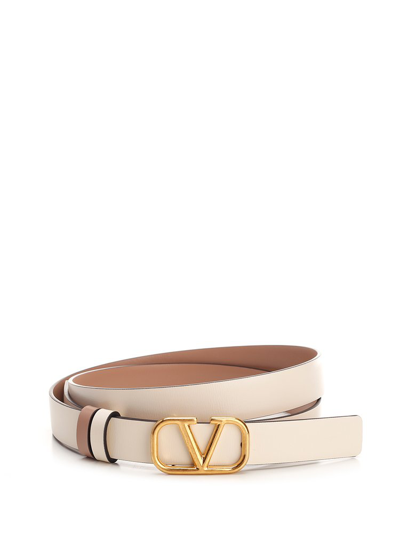 Valentino Garavani Valentino Vlogo Signature Reversible Belt In Ivory,rose