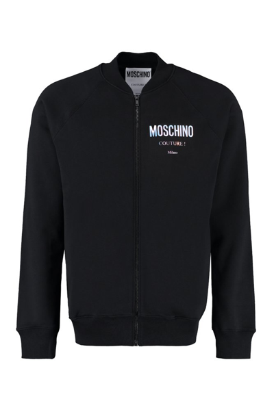 Moschino Logo Printed Zipped Sweatshirt In Black