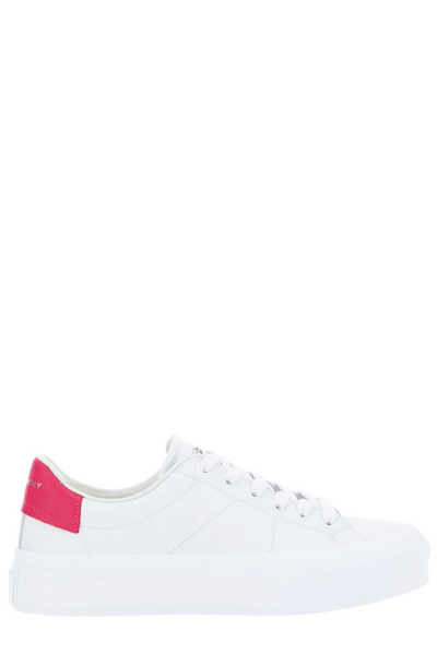 Givenchy City Court Leather Sneakers In White Fuxia