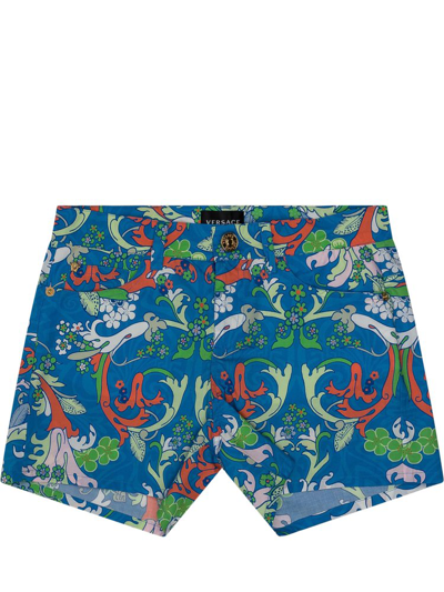 Versace Kids Baroque Printed Logo Patch Shorts In Multi