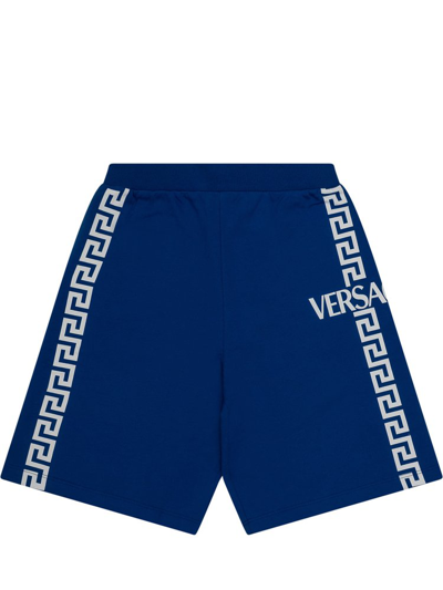Versace Kids Logo Printed Track Shorts In Blue