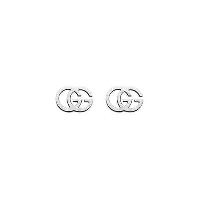 Gucci 18k Gold Running G Stud Earrings In White